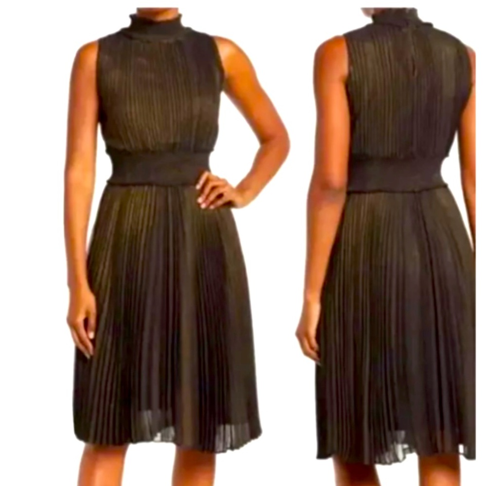 Nanette Lenore Pleated Sleeveless Mock Neck Mid Burgundy Dress Size 14